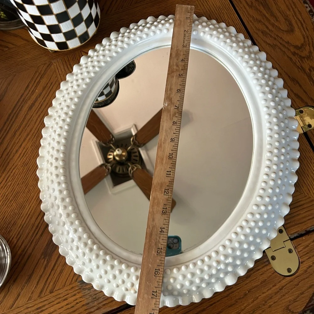Vintage Oval White Hobnail Mirror